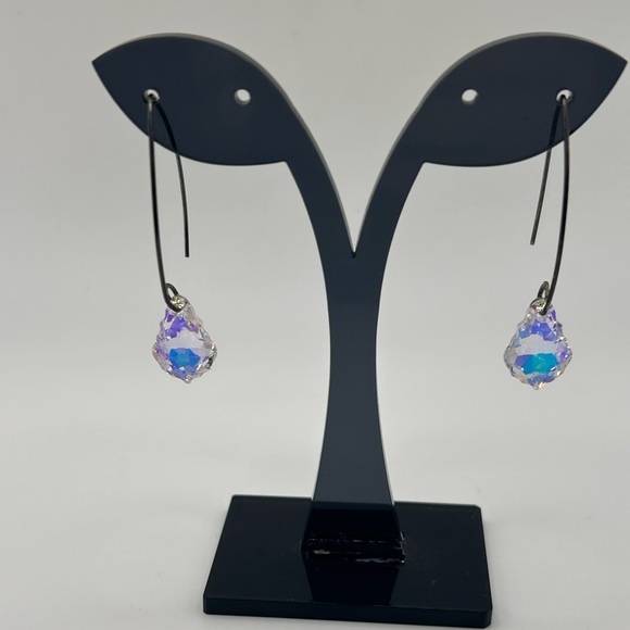 Jewelry - silver tone AB crystal dangly earrings